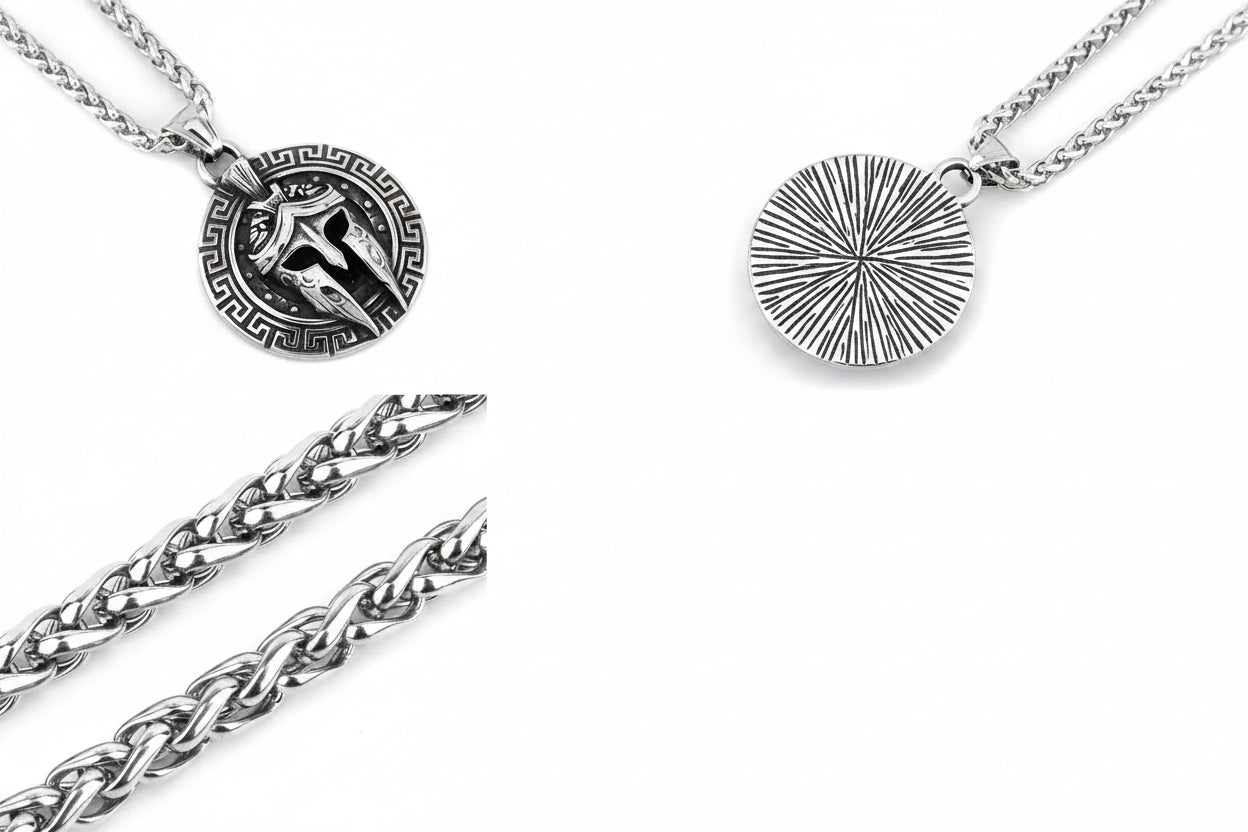 Viking Spartan Warrior Mask Necklace Stainless Steel Men Hip Hop Punk Amulet Pendant Necklace Vintage Warrior Jewelry Wholesale