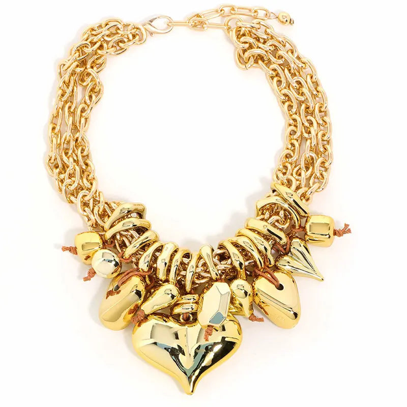 Statement Multi-layer Beaded Necklace Love Pendant for Women Girl Trendy Party Jewelry