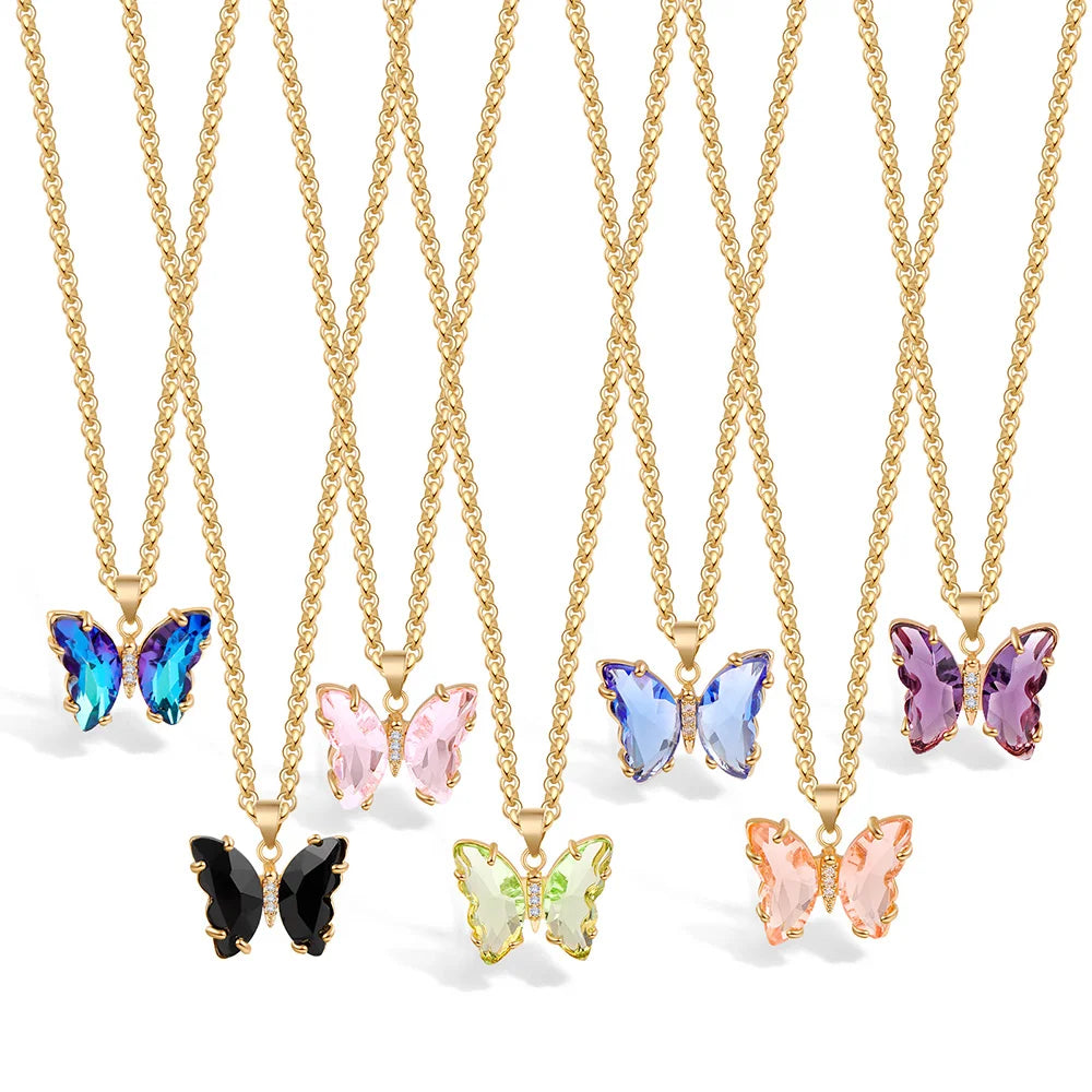 Colorful Glass Butterfly Pendant Necklace