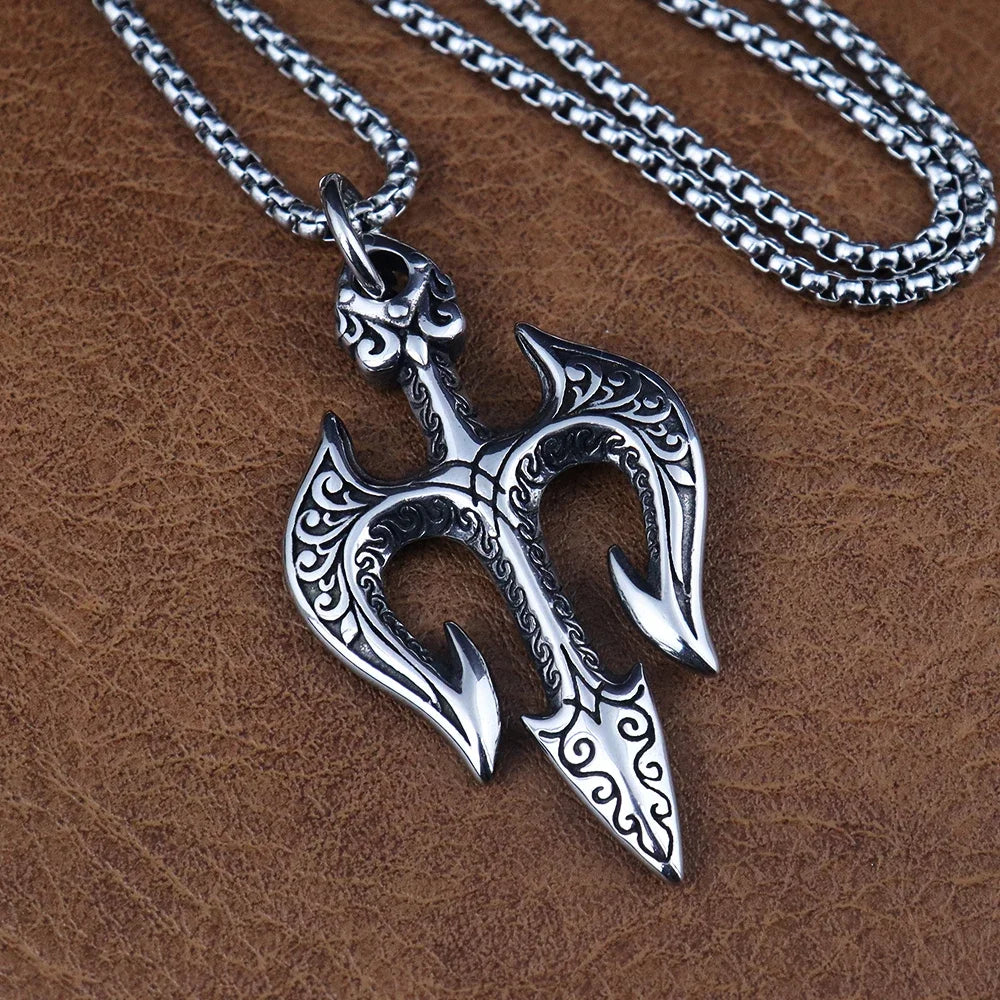 Vintage Stainless Steel Shiva Pendant Fashion Poseidon Trident Necklace for Woman Medieval Male Jewelry Accessories Dropshipping