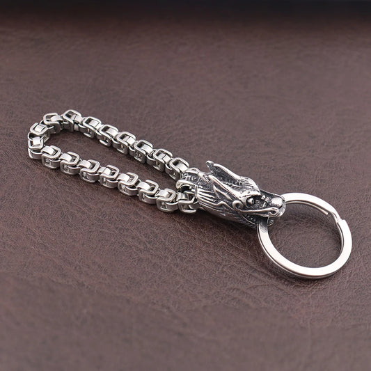 Stainless Steel Personality Viking Dragon Keychain for Men Vintage Chinese Dragon Emperor Chain Keychains Jewelry Accessories