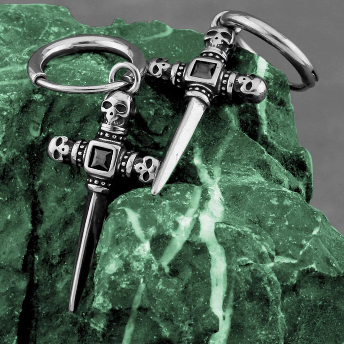 Men's Skull Cross Zircon Drop Earrings – Rock Hip Hop Stainless Steel