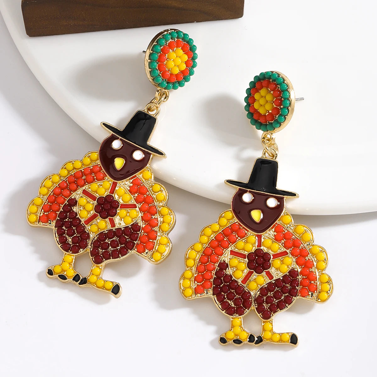 Thanksgiving Day Boho Handmade Beaded Turkey Earrings,Cute Celebrate Frstival Party Animal Women Accessories