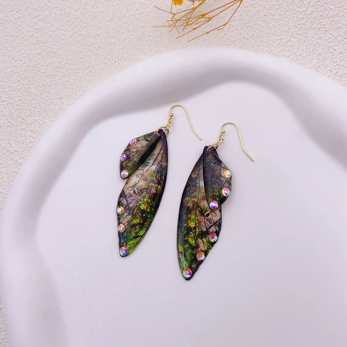 Handmade Butterfly Wing Drop Earrings for Women | Gradient Resin Long Dangle Earrings