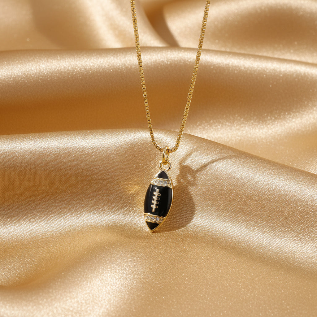 Sport Ball Cross Charm Pendant Necklace with Zircon – Baseball, Basketball & Rugby