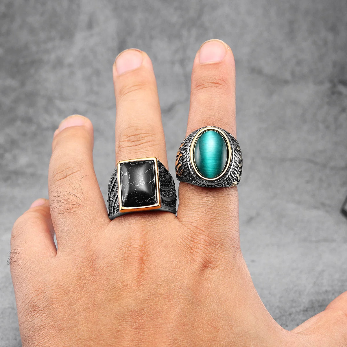 Simple Men's Gemstones Rings 316L Stainless Steel Ring