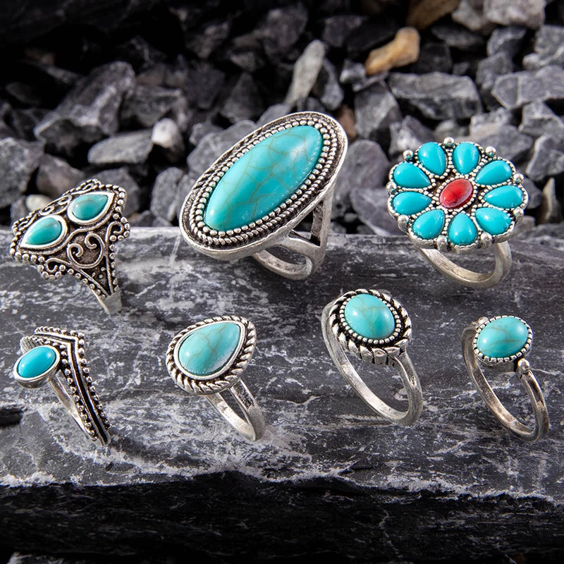 Vintage Flower Ring with Green Stone - Bohemian Statement Ring