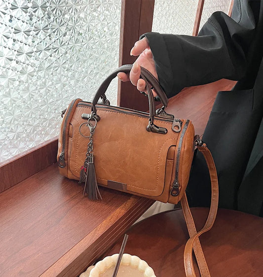 Tassel Decor Women's Large Capacity Shoulder Bag Fashion Zipper Crossbody Bags With Removable Strap Boston Handbag Женская сумка