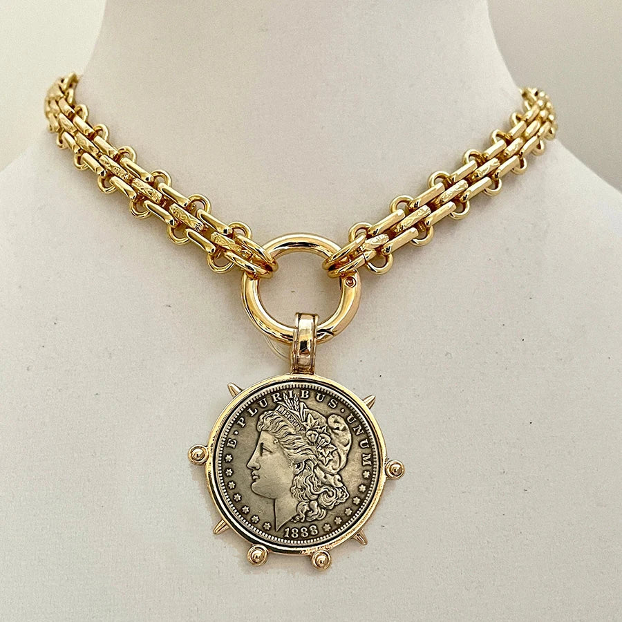 Hyperbole Gothic Cuban Chunky Necklace for Women Vintage Queen Coin Pendant Necklace Statement Hip hop Jewelry