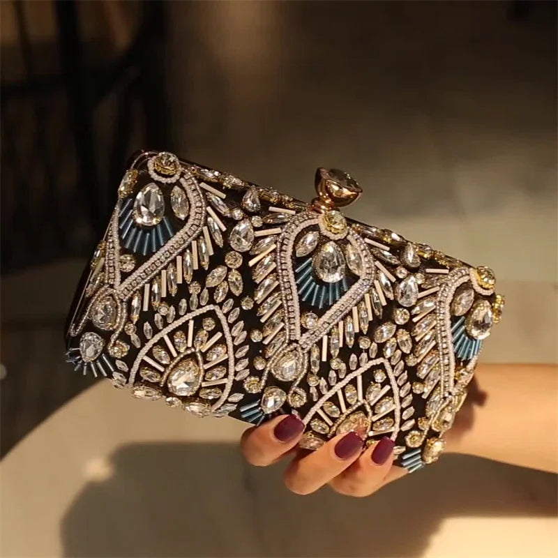 Women's Evening Clutch Bag Party Purse Luxury Wedding Clutch for Bridal Exquisite Crystal Ladies Handbag Gold Black Blue Wallet
