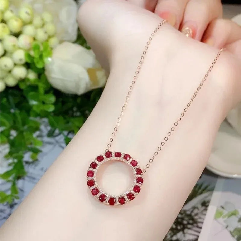 Ruby Circle Pendant Infinity Necklace - 18K Gold Plated