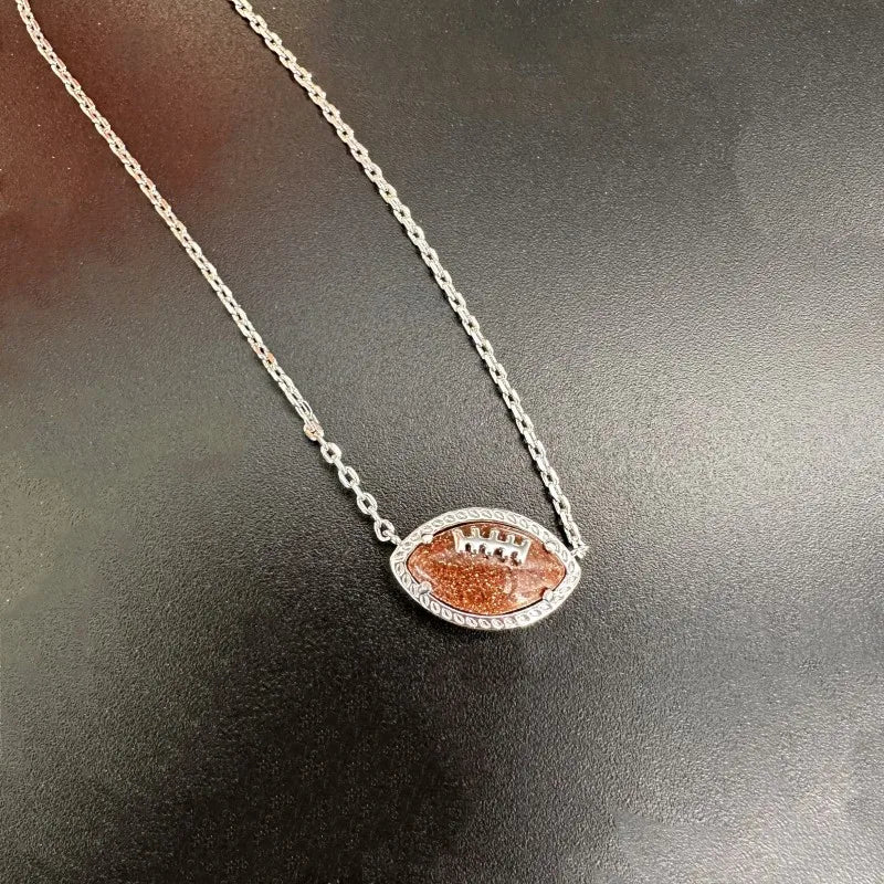 Orange Goldstone Football Short Pendant Necklace, Fashion Jewelry, Unique Gifts