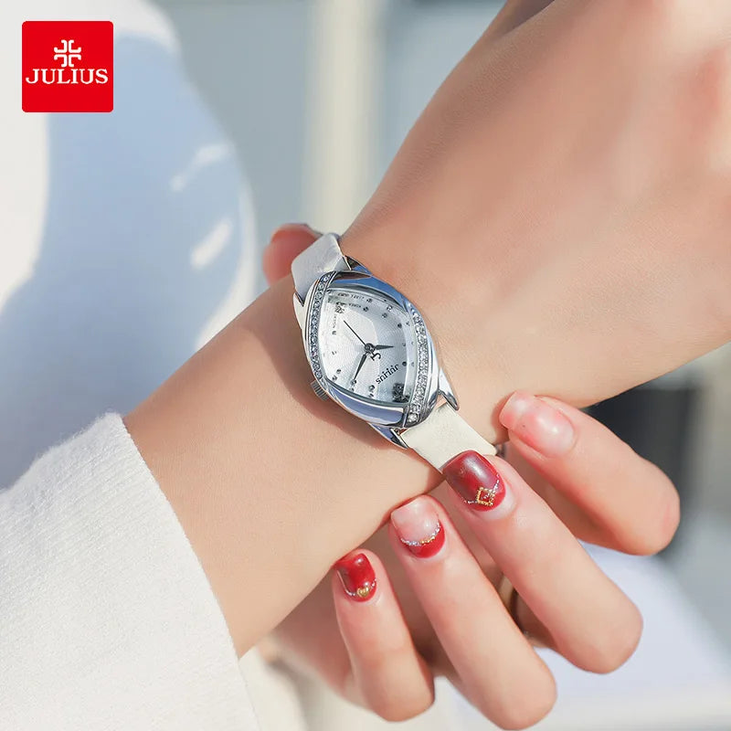 JULIUS Women's Elegant Rhinestone Watch | Real Leather Band | Japanese Quartz | Gift Box