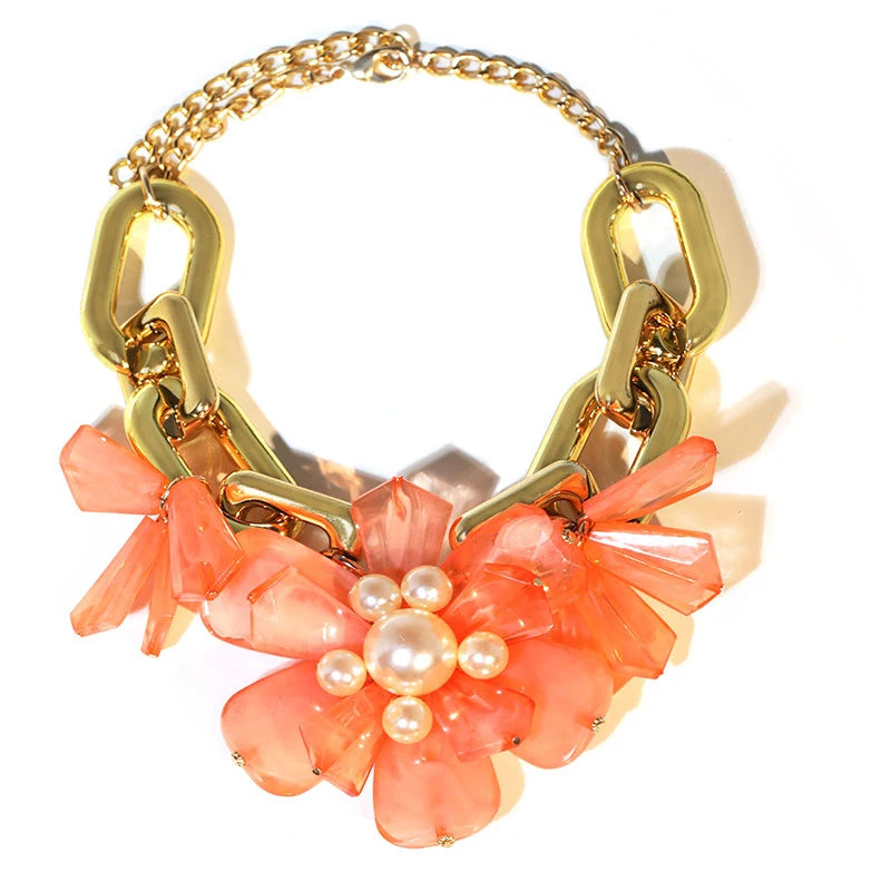 Statement Chain Flower Necklace Handmade for Women Trendy Wedding Party Jewelry