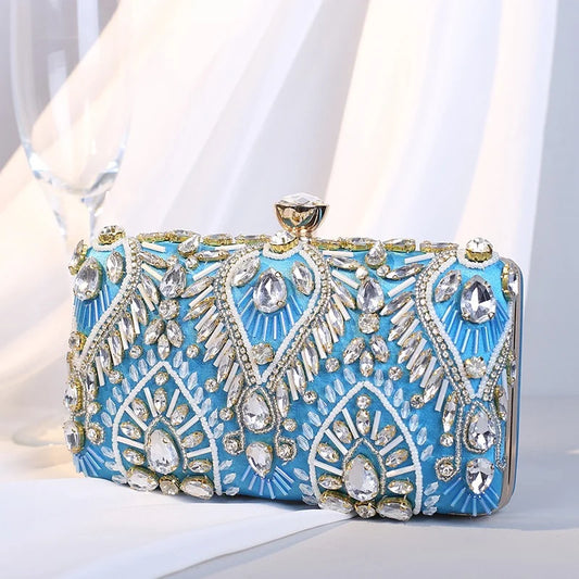 Women's Evening Clutch Bag Party Purse Luxury Wedding Clutch for Bridal Exquisite Crystal Ladies Handbag Gold Black Blue Wallet