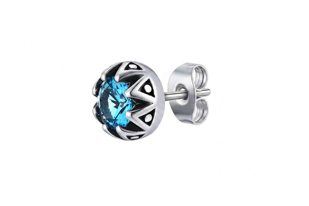 Men's Sea Blue Crystal Stud Earrings – Hypoallergenic Stainless Steel