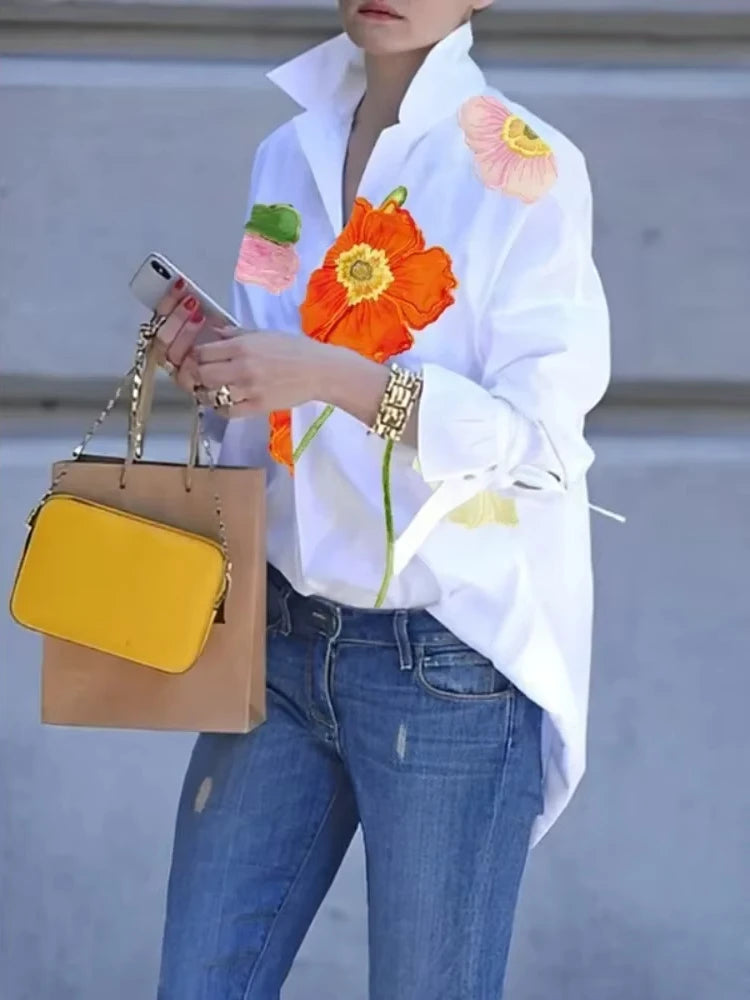 Floral Printed Loose Blouse Long Sleeves Casual Shirts