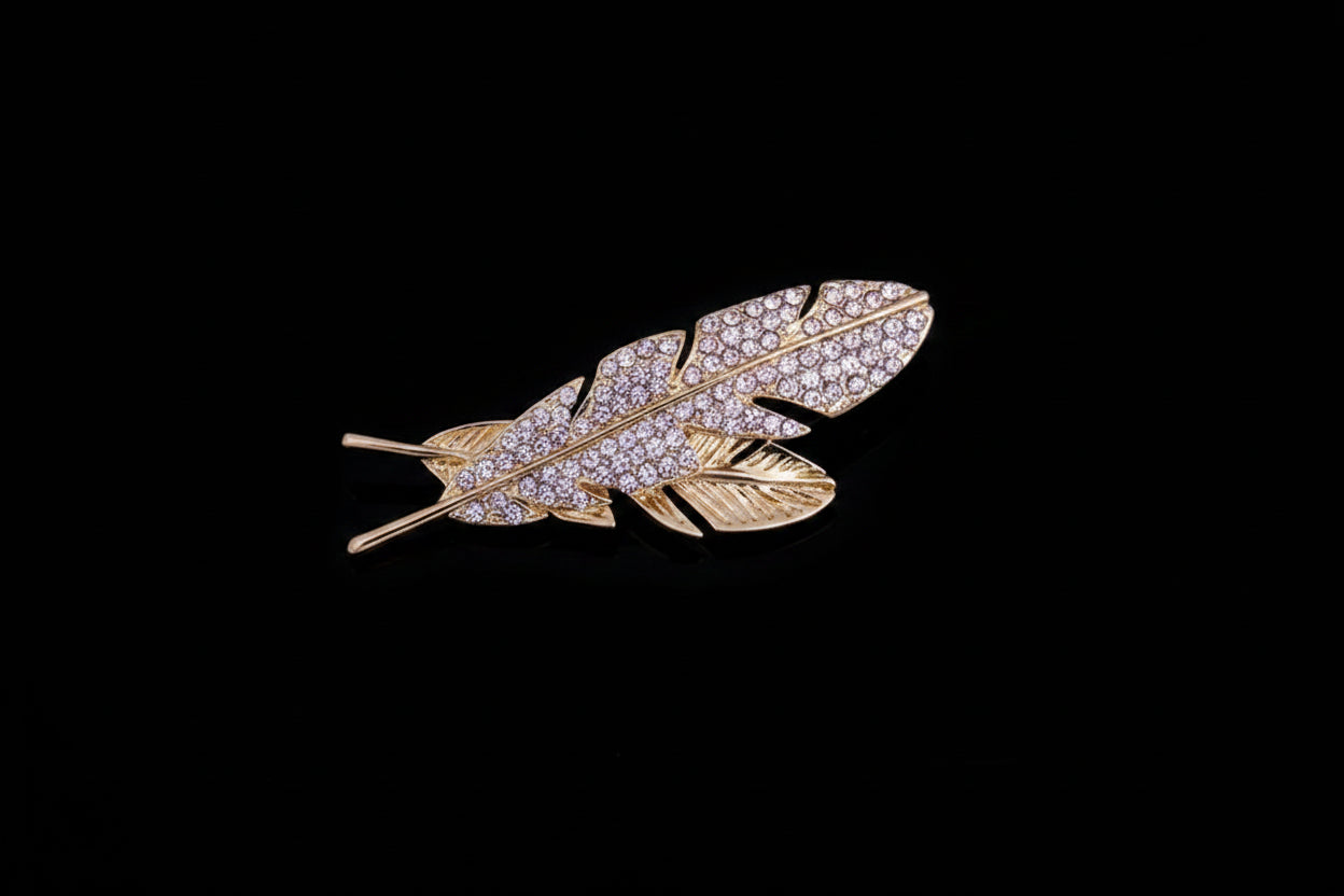 Men's Elegant Rhinestone Feather Brooch – Suit Lapel Pin