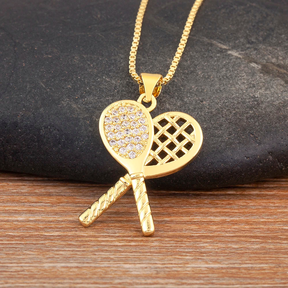 Gold Shovel Charm Pendant Necklace with Crystal Zircon