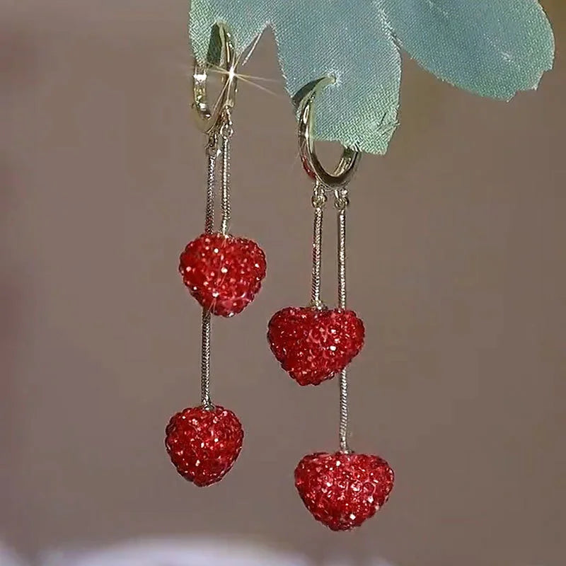 Rhinestone Heart Tassel Earrings