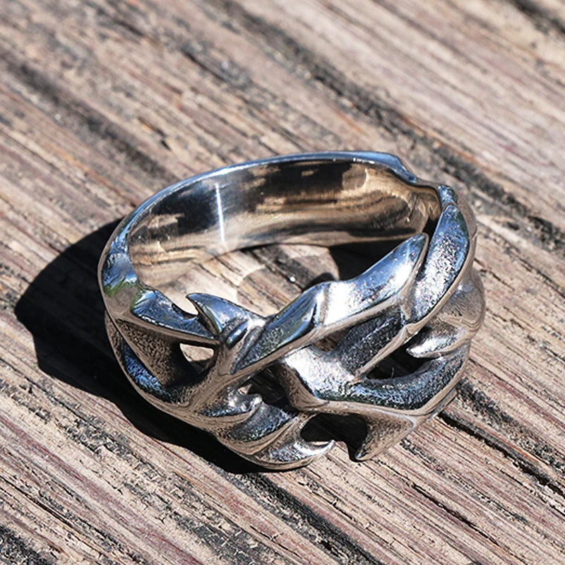 Men's Hollow-Out Crown of Thorns Biker Ring – 316L Stainless Steel