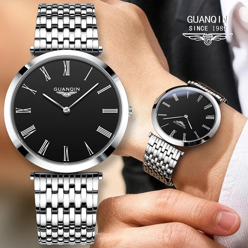 GUANQIN Men's Luxury Slim Dress Watch | Stainless Steel | Luminous | Business Quartz | Gift