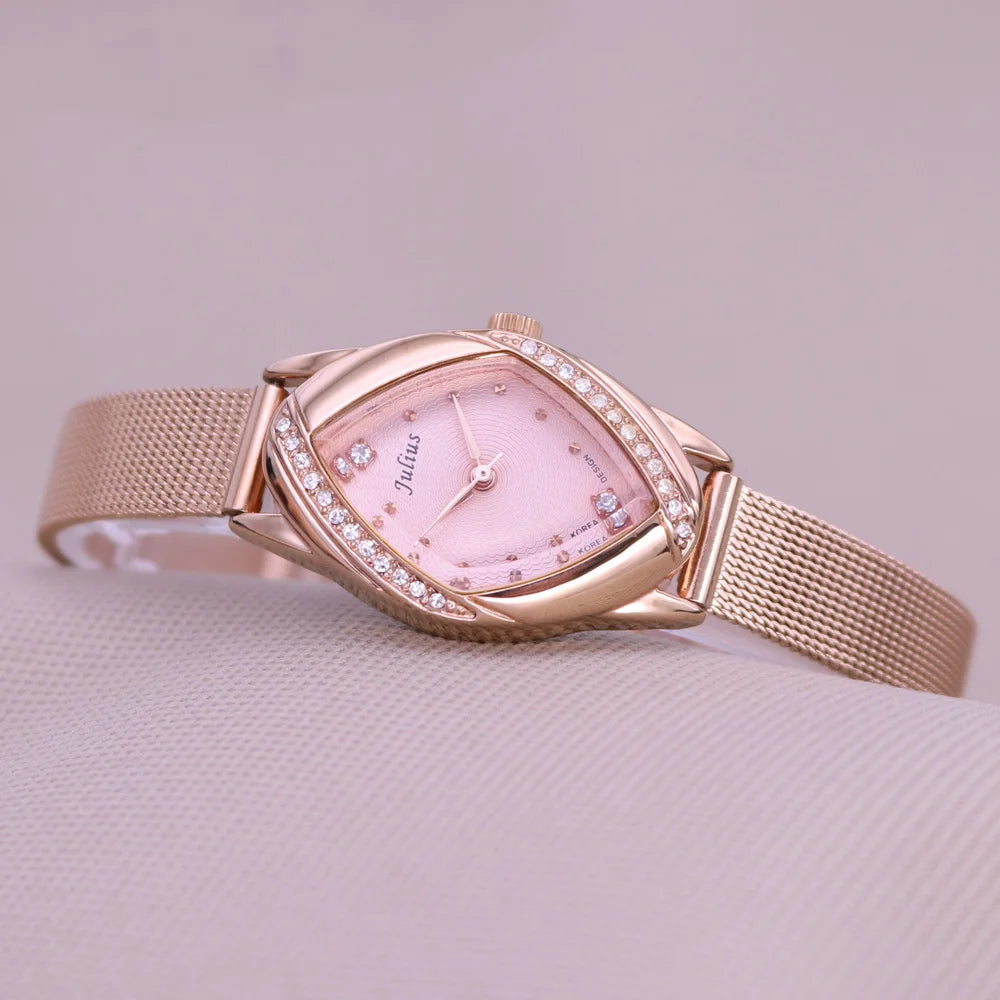 JULIUS Women's Elegant Rhinestone Watch | Real Leather Band | Japanese Quartz | Gift Box