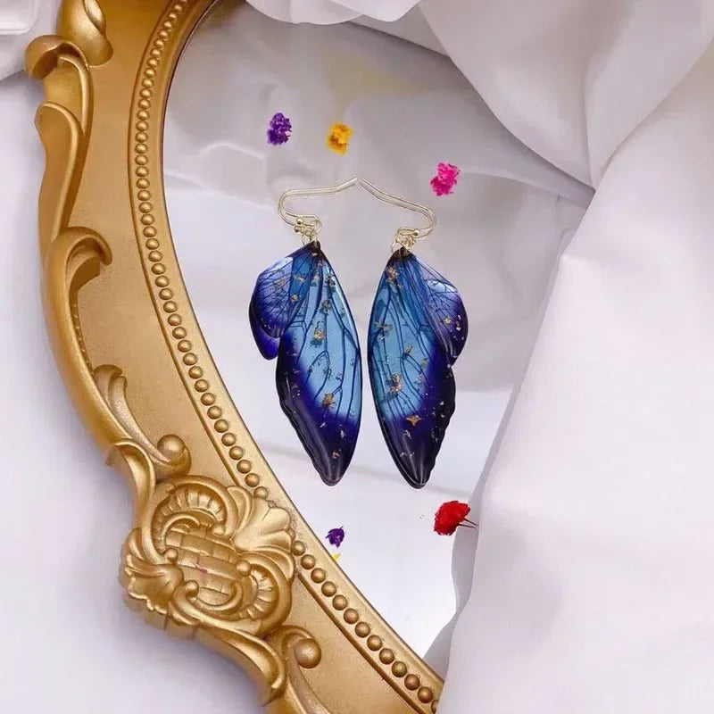 Handmade Butterfly Wing Drop Earrings for Women | Gradient Resin Long Dangle Earrings