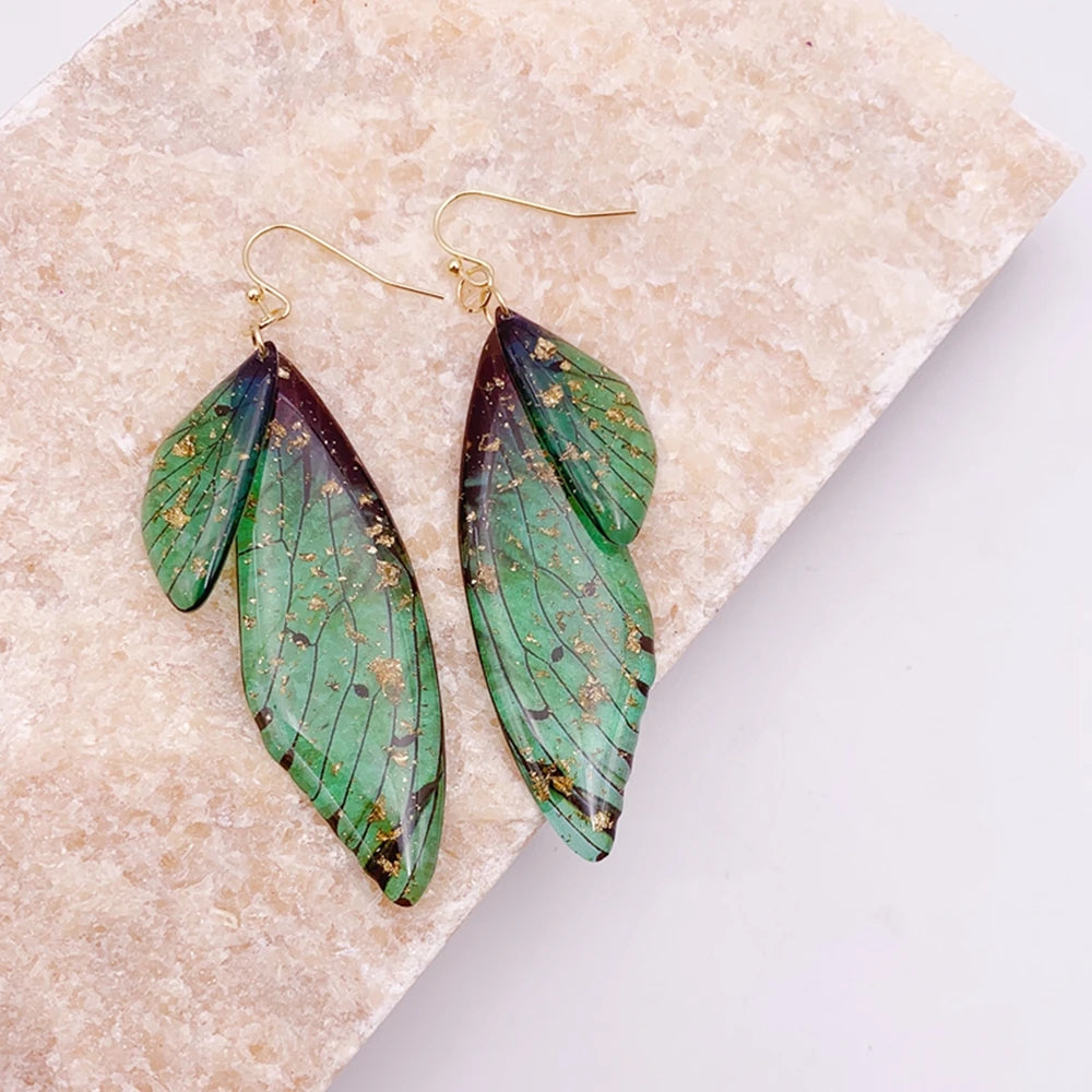 Handmade Butterfly Wing Drop Earrings for Women | Gradient Resin Long Dangle Earrings