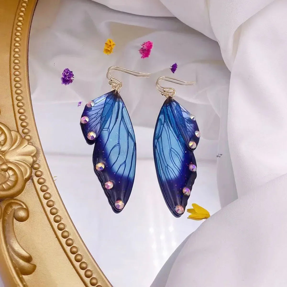 Handmade Butterfly Wing Drop Earrings for Women | Gradient Resin Long Dangle Earrings