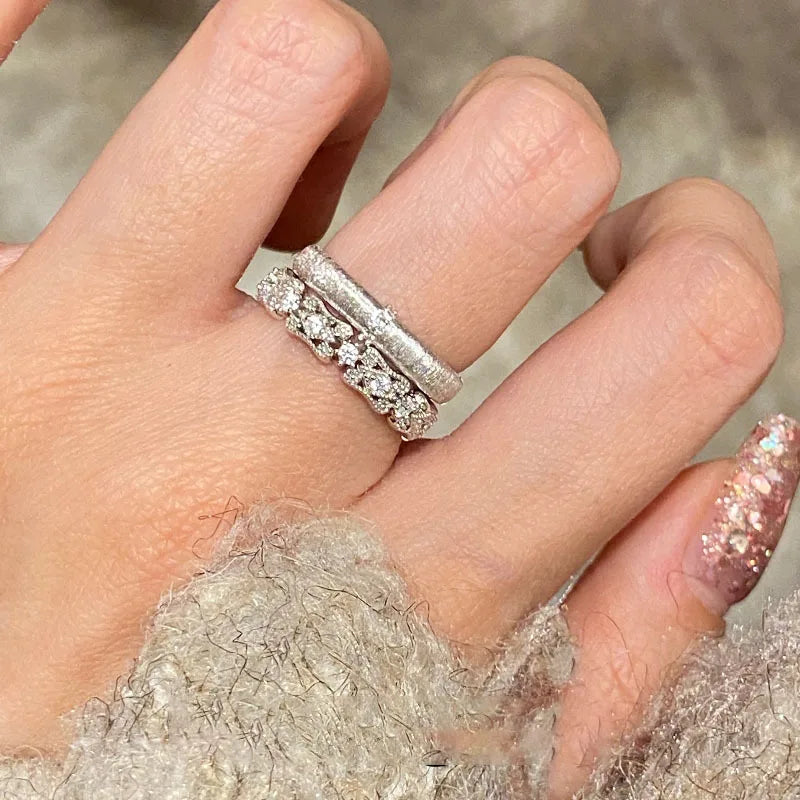 Palace Style Hollow Zircon Ring - Sterling Silver Plated Statement Ring