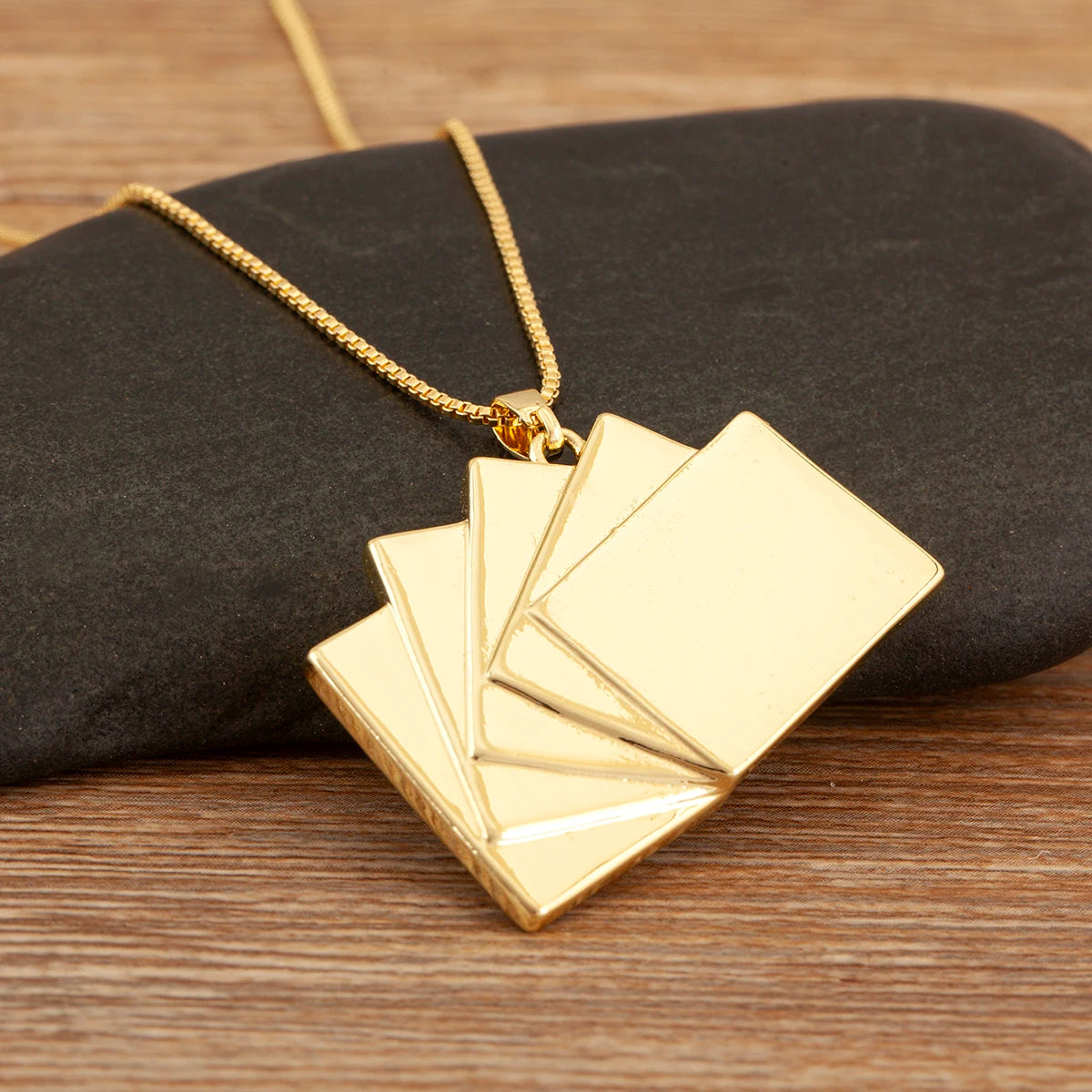 Gold Poker Playing Cards Pendant Necklace with Crystal Zircon