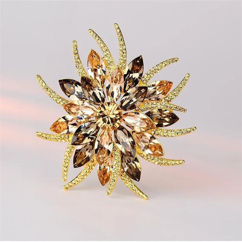 Women's Luxury Crystal Sunflower Brooch – Statement Lapel Pin
