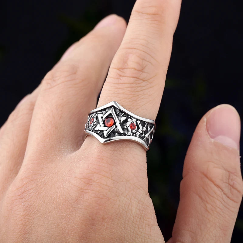 Biker Star Ring | 316L Stainless Steel Red Zircon | Men's & Teen's Statement Ring