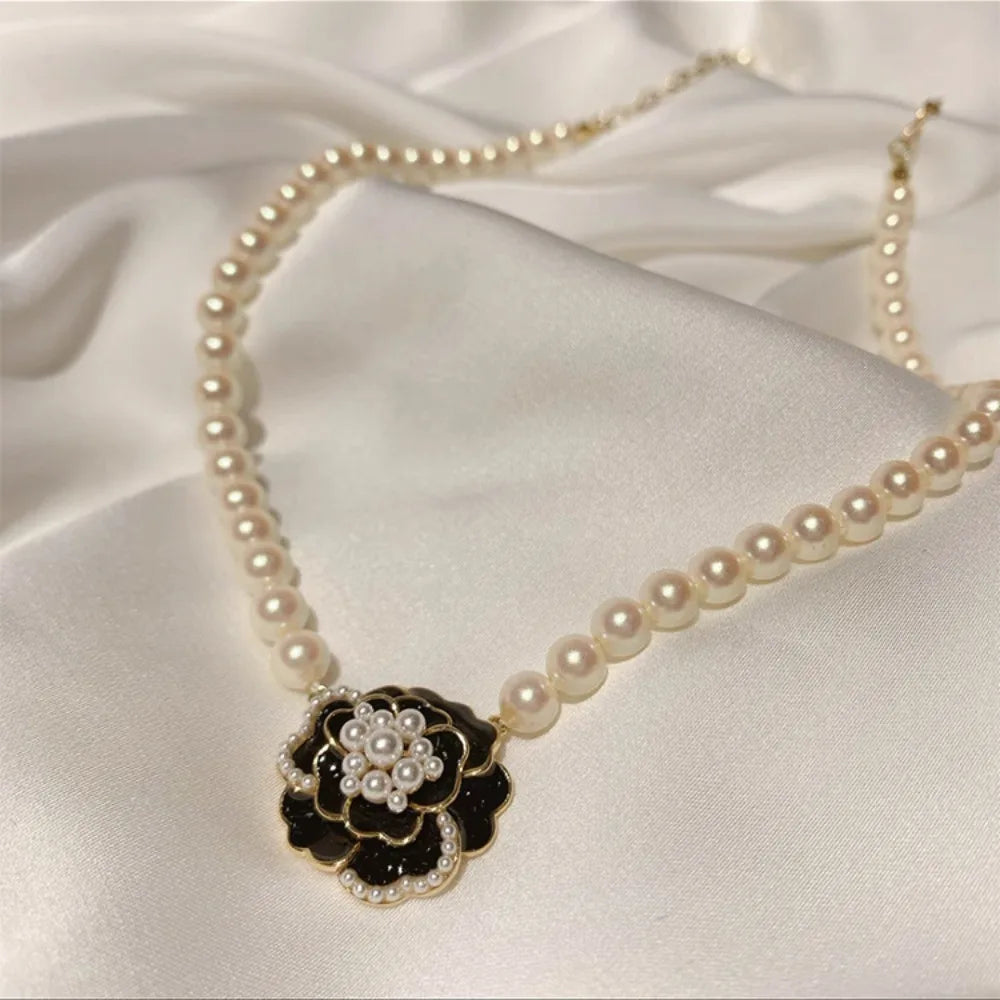 Pearl Camellia Flower Pendant Necklace
