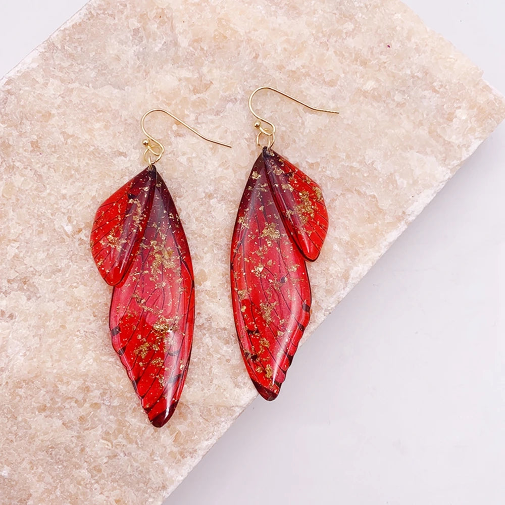Handmade Butterfly Wing Drop Earrings for Women | Gradient Resin Long Dangle Earrings
