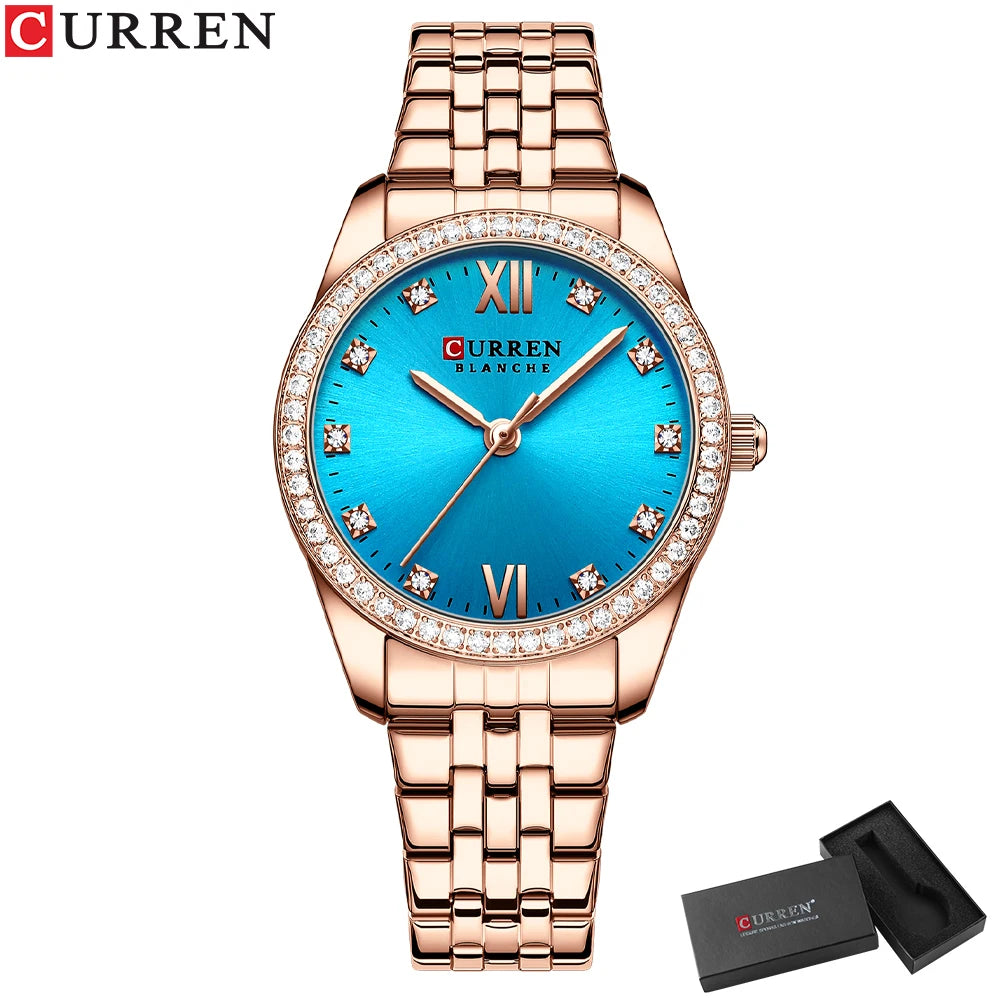 CURREN Women's Luxury Rhinestone Bracelet Watch | Rose Gold | Quartz | Gift Box Available