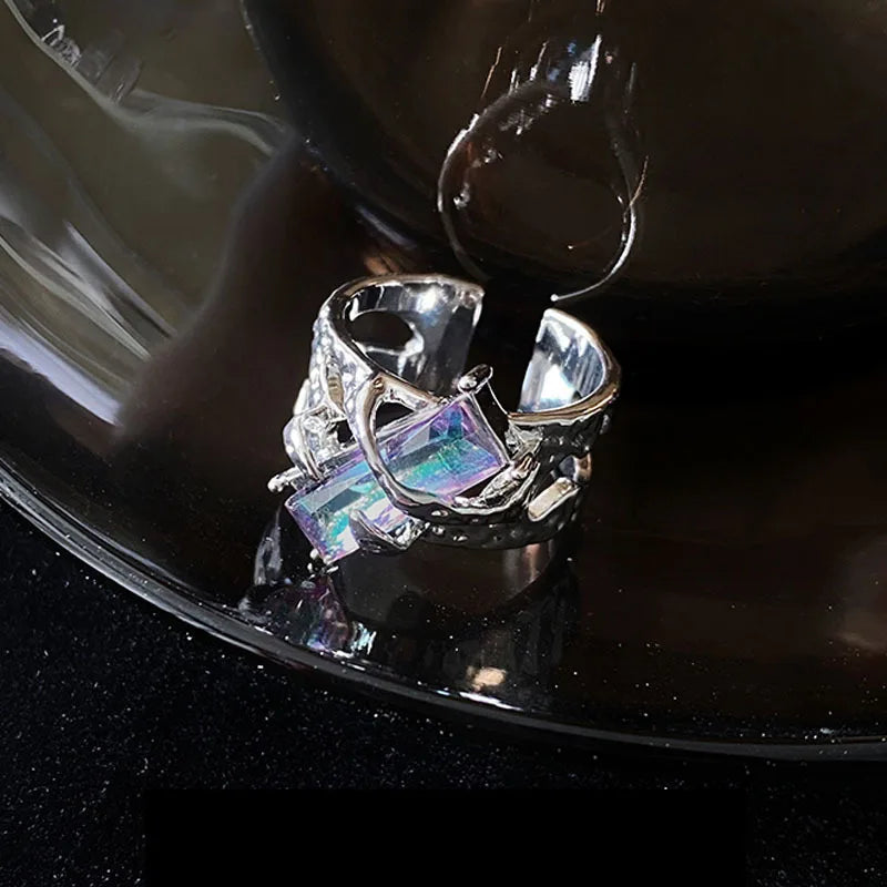 Punk Black Thorns Ring with Rhinestones | Open Adjustable Couple Ring
