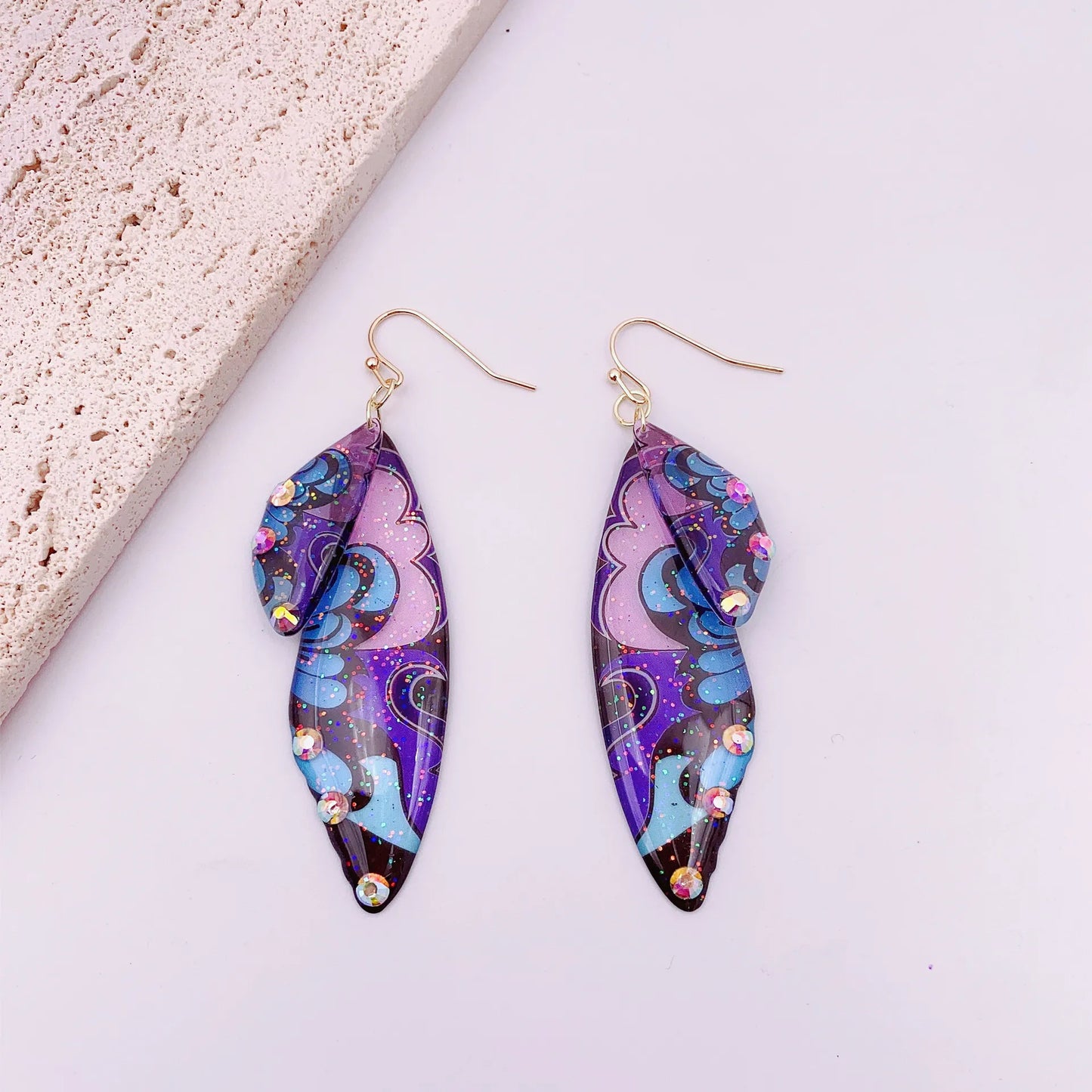 Handmade Butterfly Wing Drop Earrings for Women | Gradient Resin Long Dangle Earrings