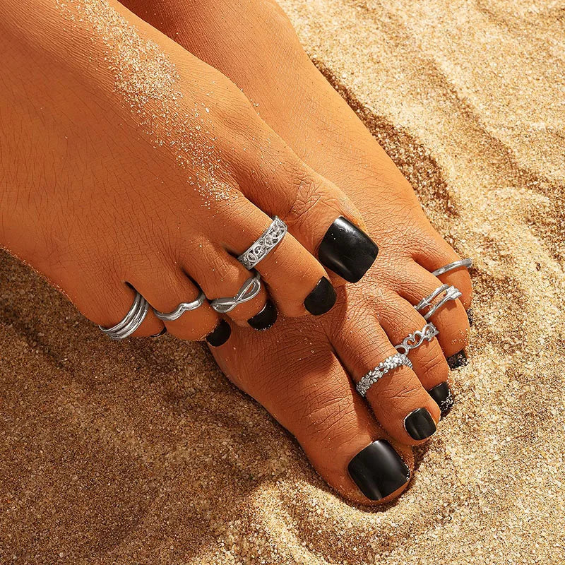 New Beach Foot Ring Women Open Adjustable Joint Toe Rings Boho Vintage Sea Wave Pattern Fashion Jewelry