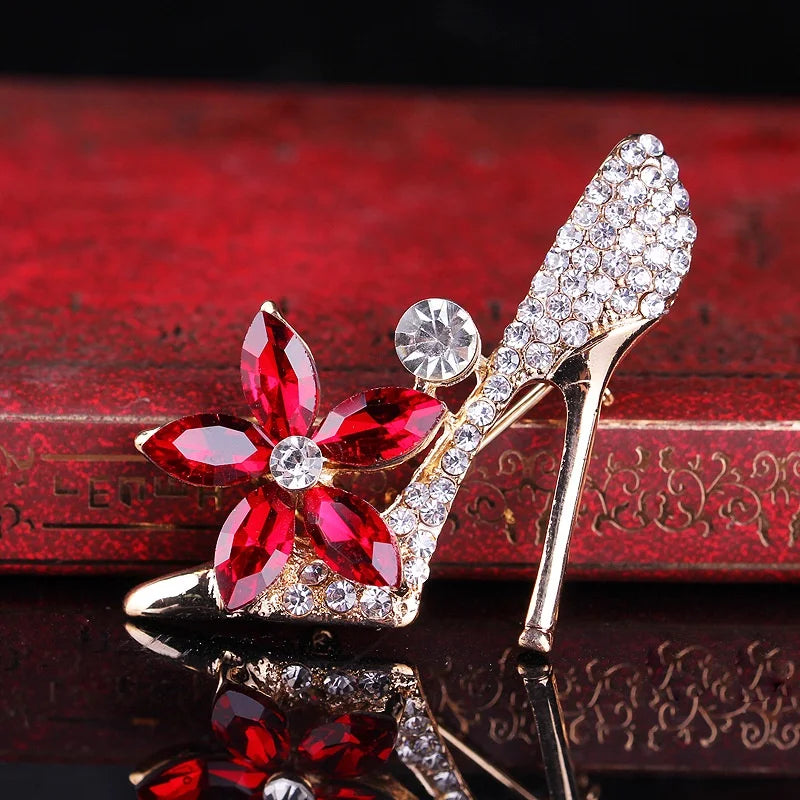 Women's Crystal High Heel Shoe Brooch – Rhinestone Floral Lapel Pin