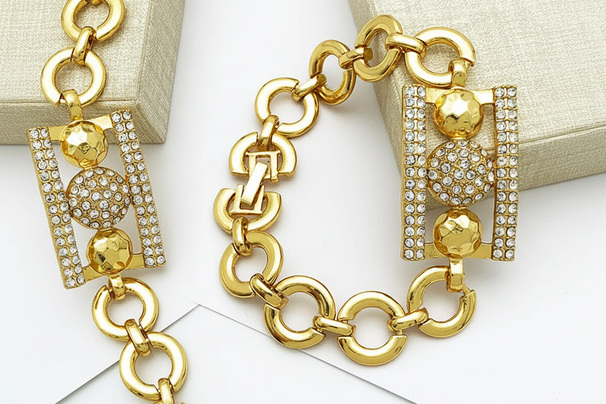 Dubai 18K Gold Plated Luxury Jewelry Set – Rhinestone Necklace, Bracelet, Earrings & Ring