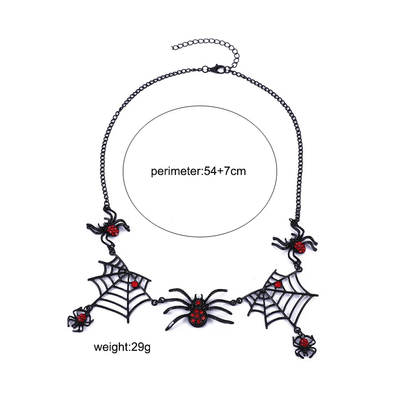 Gothic Black Spider Red Crystal Pendant Necklace For Women Spider Web Punk Goth Rock Unique Fashion Halloween Jewelry Party Gift