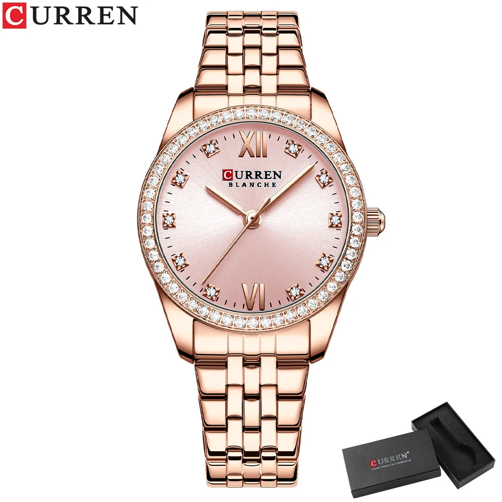 CURREN Women's Luxury Rhinestone Bracelet Watch | Rose Gold | Quartz | Gift Box Available
