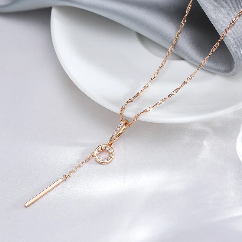 Hot Fashion Tassel Hollow Pendant Natural Zircon 585 Gold Color Necklace Water Wave Chain Wedding Party Daily Jewelry