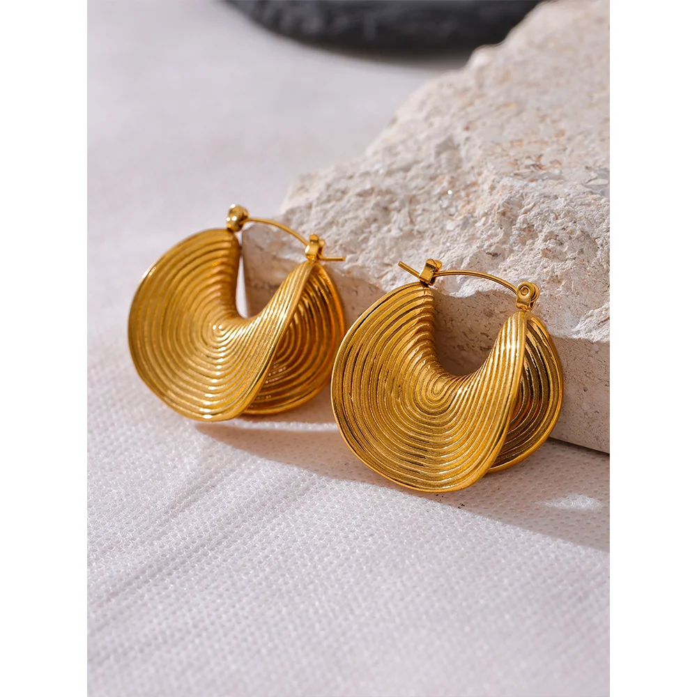 Stylish Unique Stainless Steel Geometric Statement Waterproof Earrings Creative Metal Gold Color Temperament Jewelry Women