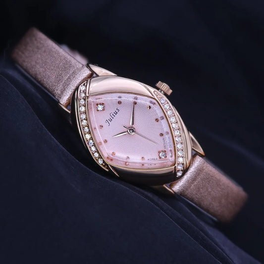 JULIUS Women's Elegant Rhinestone Watch | Real Leather Band | Japanese Quartz | Gift Box