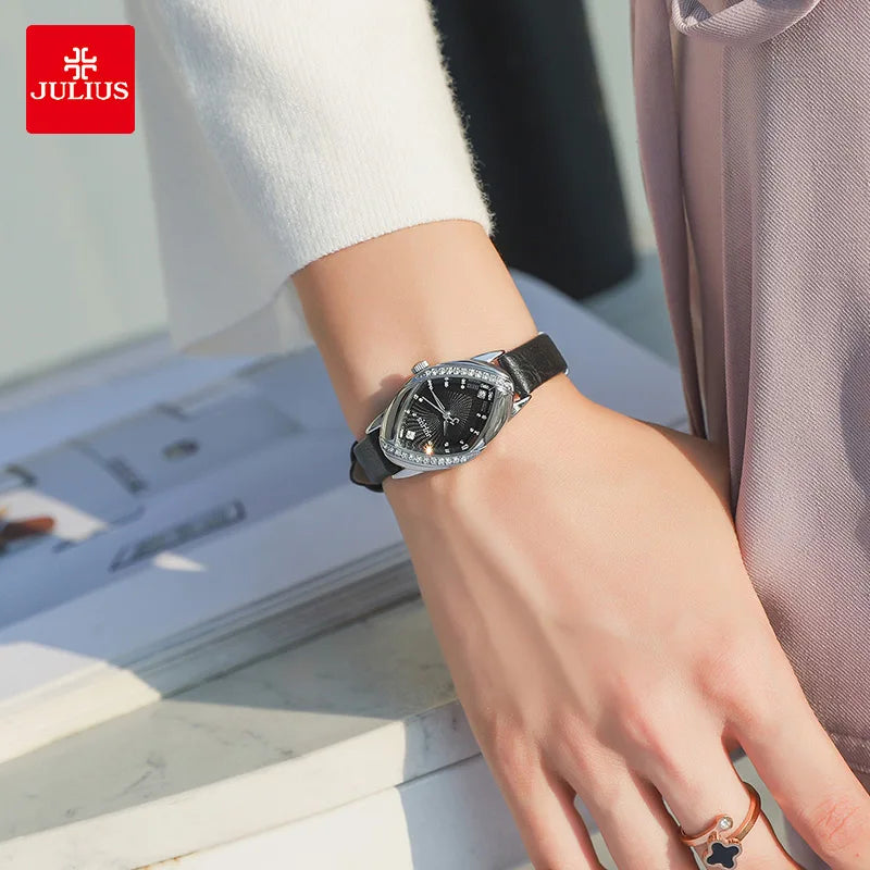 JULIUS Women's Elegant Rhinestone Watch | Real Leather Band | Japanese Quartz | Gift Box