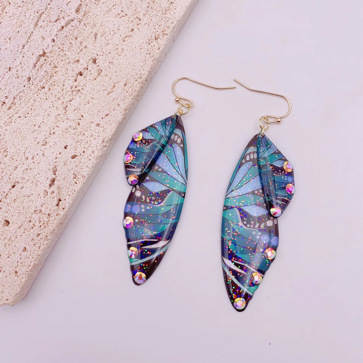 Handmade Butterfly Wing Drop Earrings for Women | Gradient Resin Long Dangle Earrings