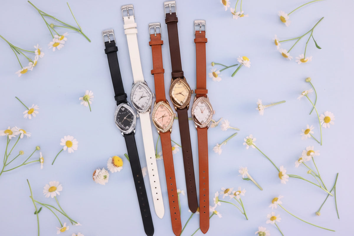 JULIUS Women's Elegant Rhinestone Watch | Real Leather Band | Japanese Quartz | Gift Box